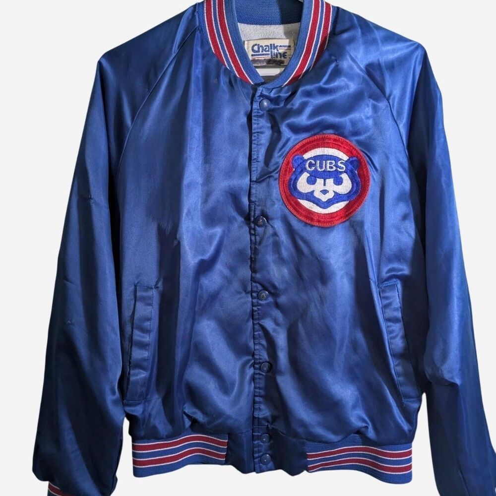 Vintage 1980s Chalk Line Chicago Cubs Baseball Varsity Bomber Jacket Silk